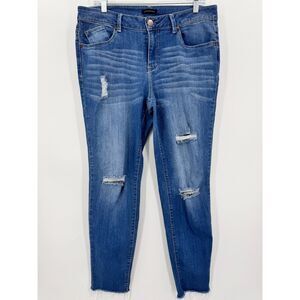 CATHERINE MALANDRINO High Rise Boyfriend Distressed Raw Hem Jeans Size 14